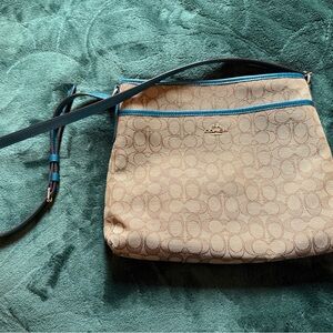 Coach Beige and Teal Crossbody Bag